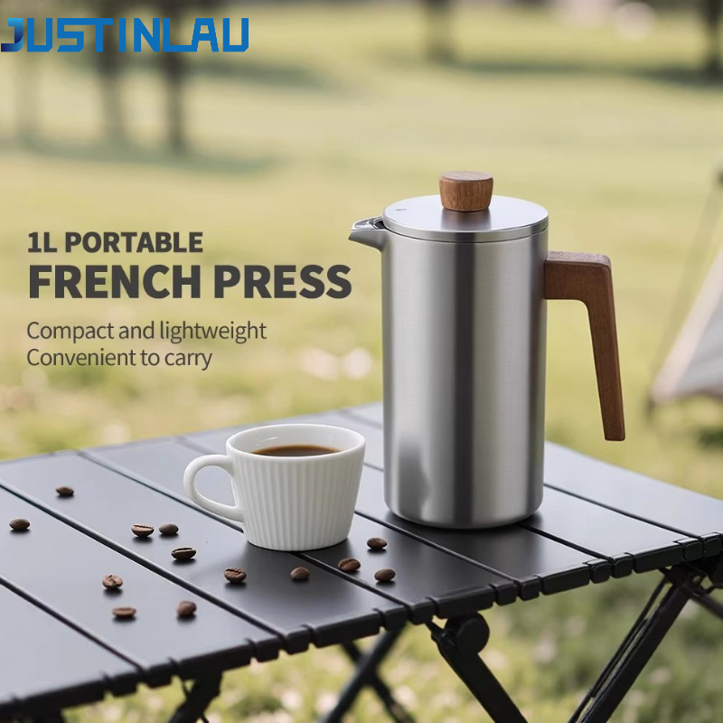 French Press Coffee Maker - Cafeteira Francesa de Aço Inoxidável JUSTINLAU