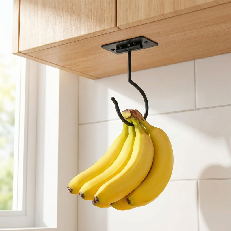 Kitchen Gadgets Storage - Gancho Adesivo de Metal Preto Dobrável